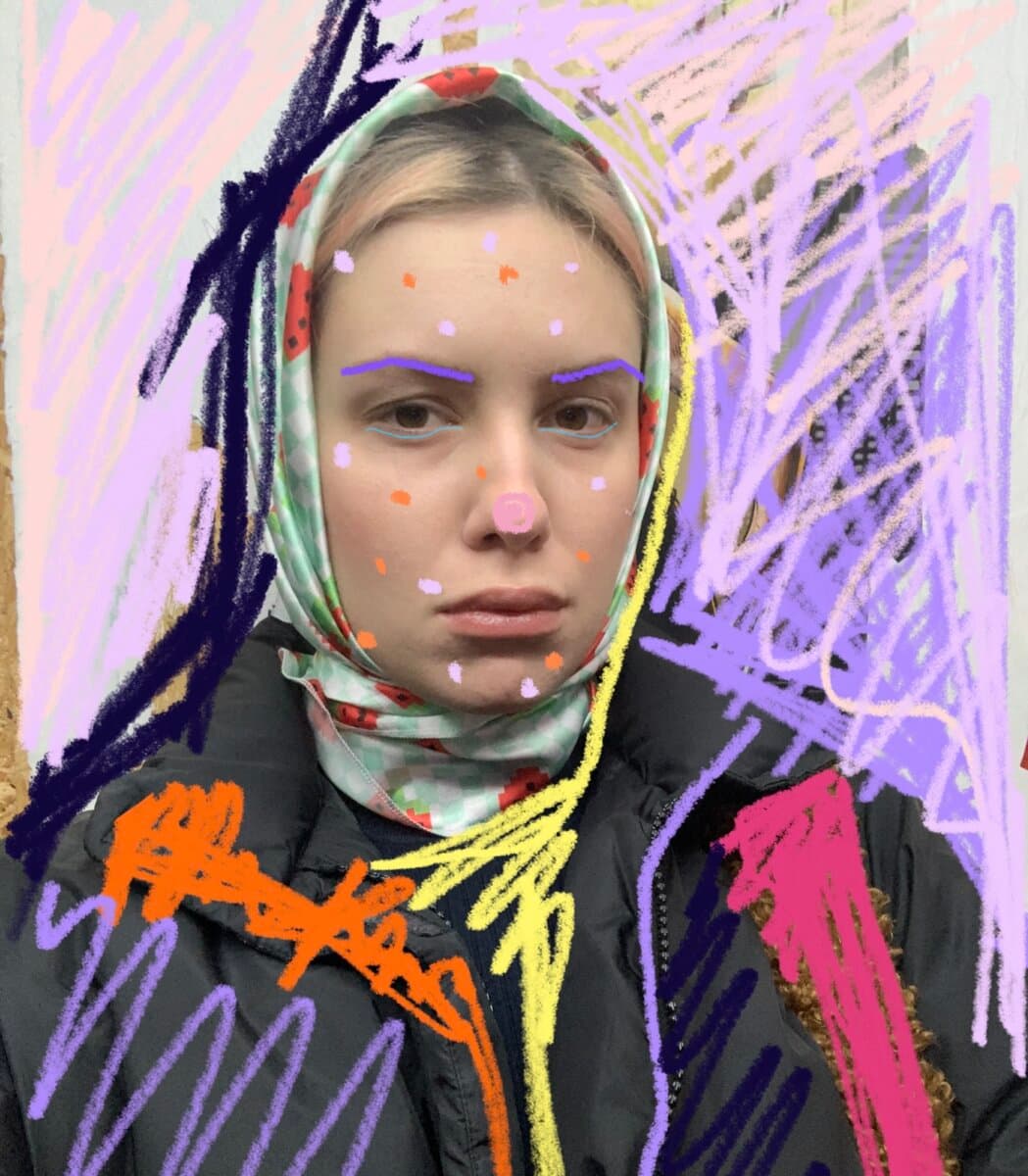 A selfie I drew all over in bright colors