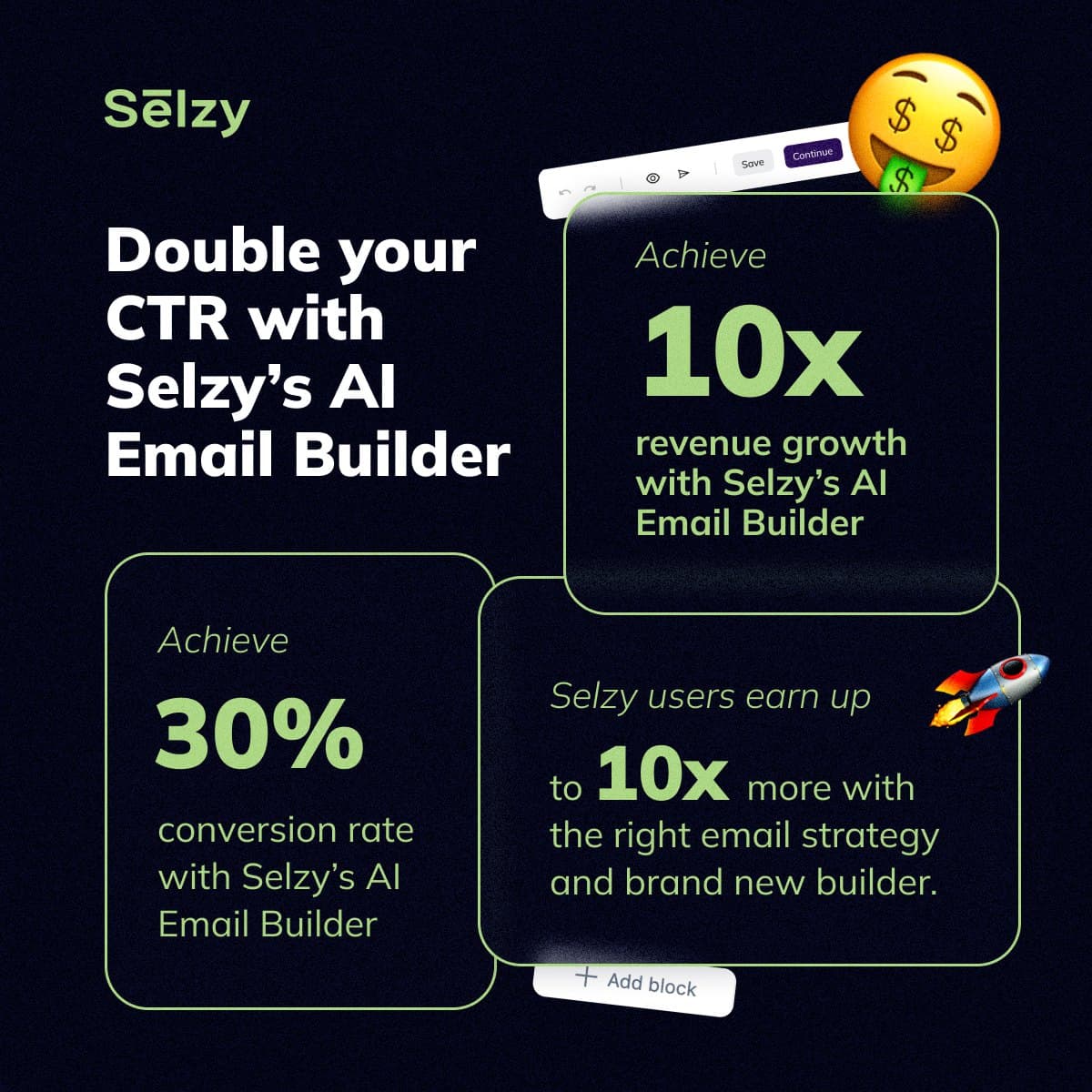 Ad in three color versions: double your CTR with Selzy's AI email builder, page 3