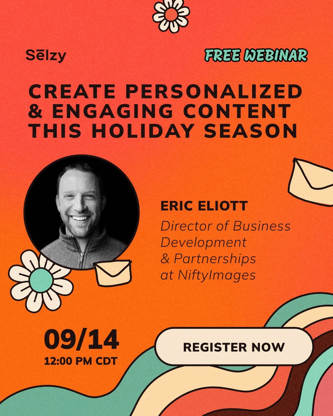 Ad for a free webinar with Eric Elliott: create personalized and engaging content this holiday season