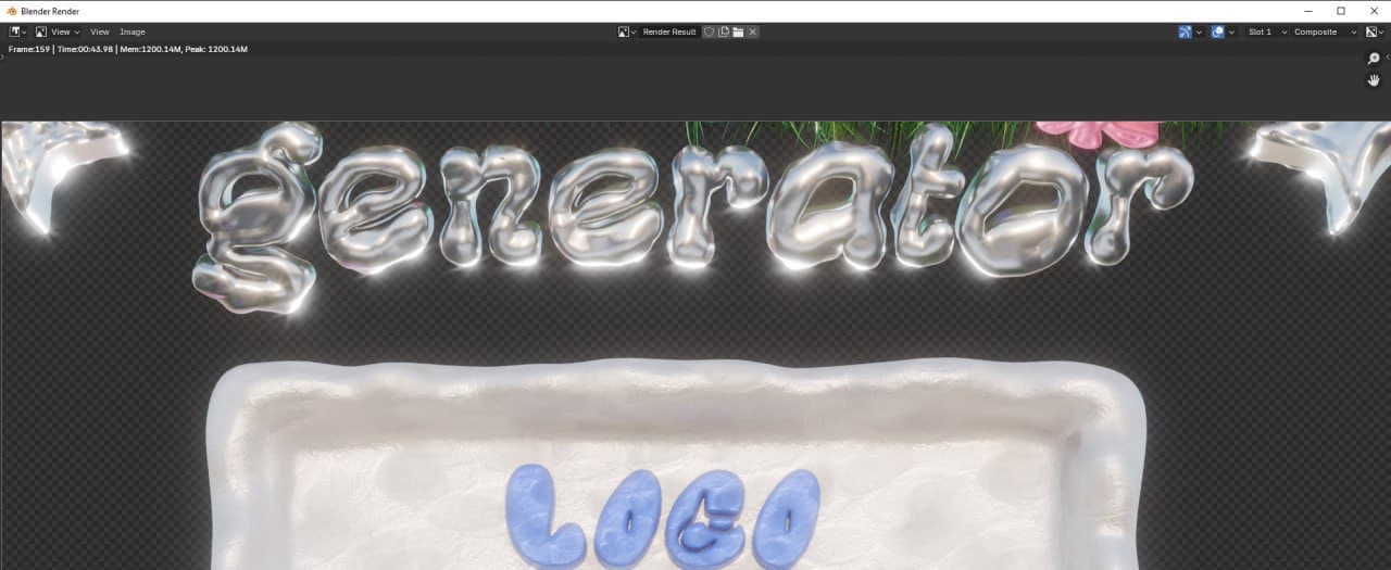 A close-up of the chrome generator letters over the email template's logo