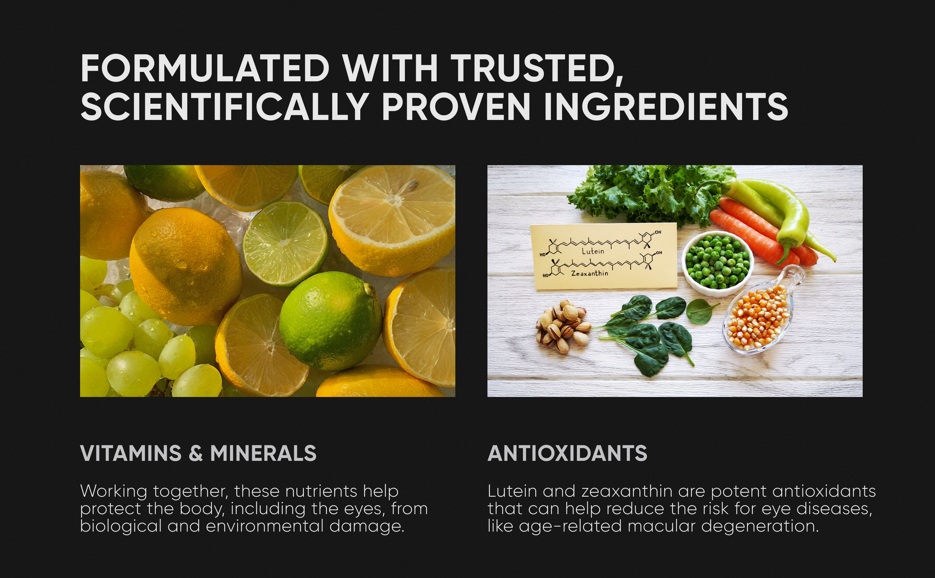 Dāleez Eye Health A+ content: formulated with trusted, scientifically proven ingredients
