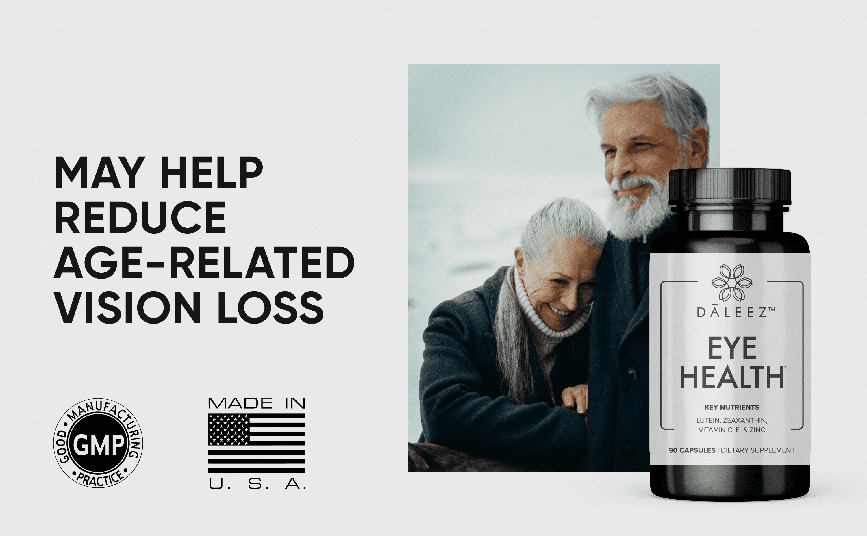 Dāleez Eye Health A+ content: may help reduce age-related vision loss, an older couple