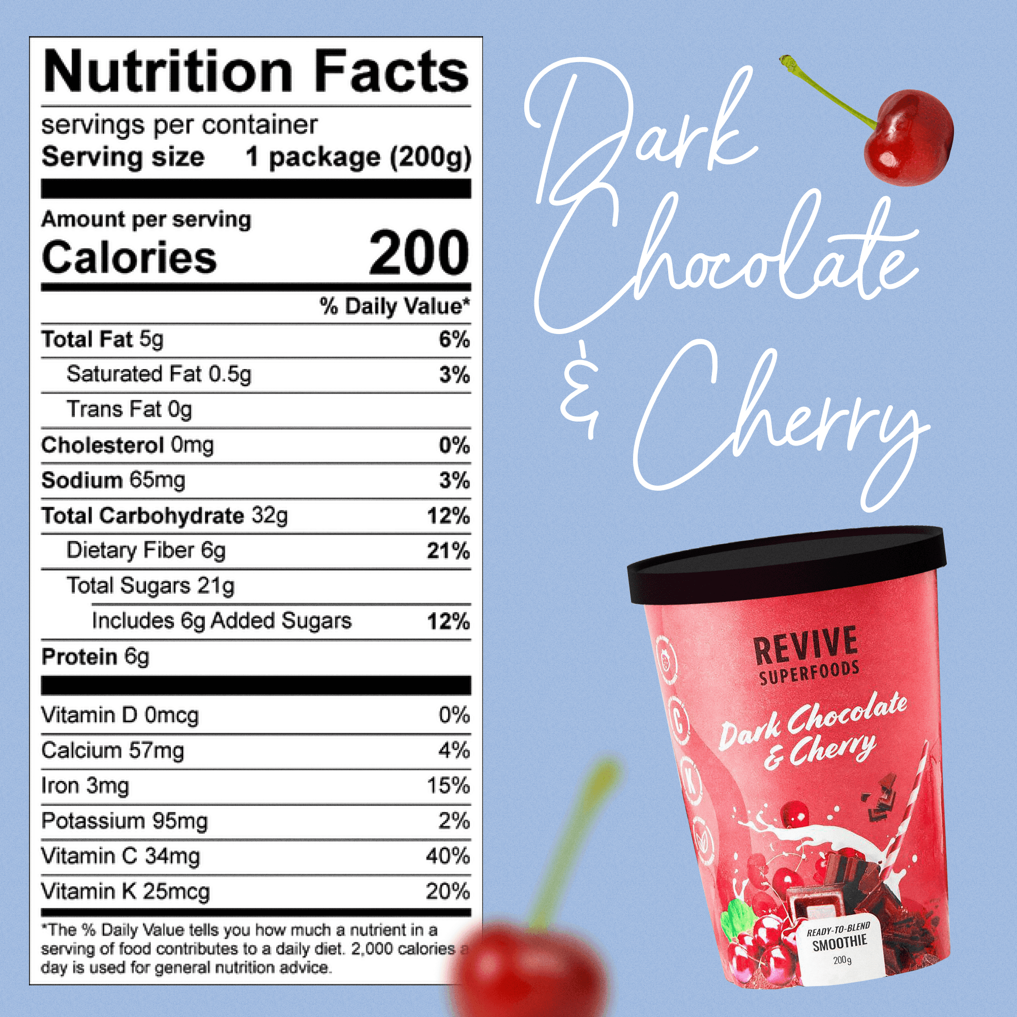 Revive listing picture: Dark Chocolate and Cherry and its nutrition facts